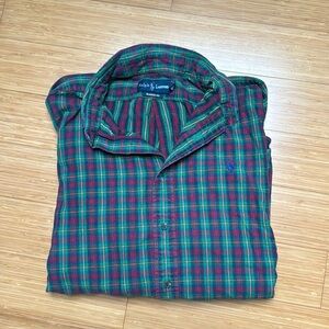 VTG Ralph Lauren Green and Red Casual Button Down Shirt